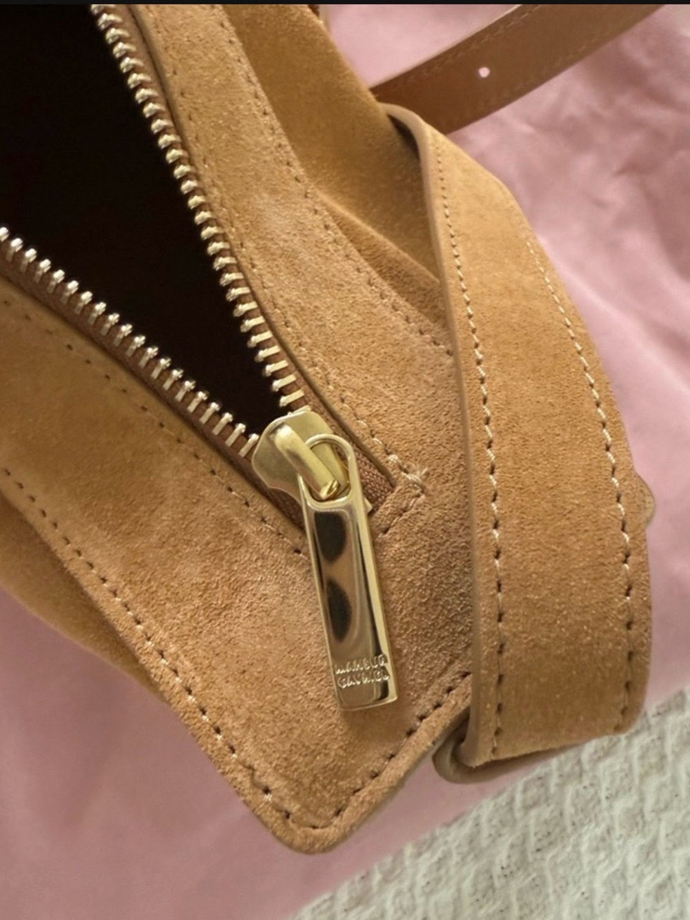 Brand New!! Mansur Gavriel Half Moon Suede Crossbody Bag in Caramel; NWT $695 - Picture 14 of 15